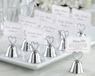 Wedding or Engagement Name Place Card Holder Silver Kissing Bell - bomboniere